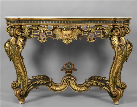 Grande console Luigi Filippo in legno intagliato 