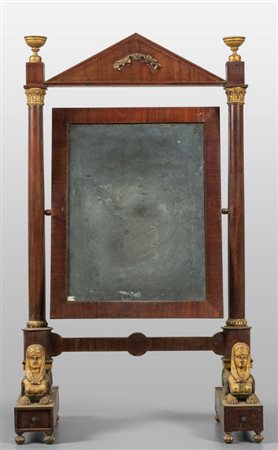 Grande psiche Impero lastronata in mogano con 