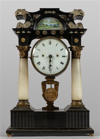 Grande orologio neoclassico in legno ebanizzato e 