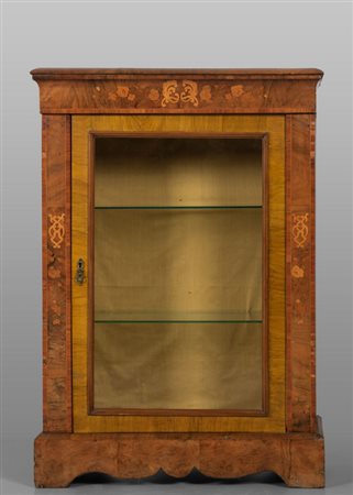 Vetrina Napoleone III lastronata in legni vari, 