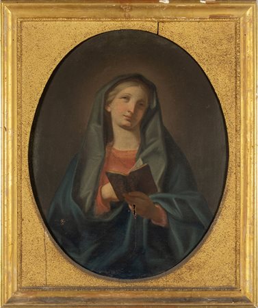 "Madonnina in lettura" olio di forma ovale, 