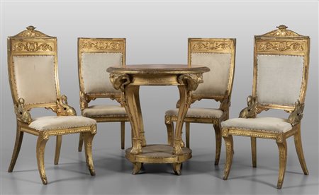 Salotto umbertino in legno intagliato e dorato 