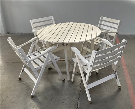 Carlo Hauner Fornitura da giardino in legno verniciato bianco composta da un tav