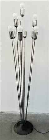 Lampada da terra a dieci luci con fusti in metallo cromato con base in ghisa ve