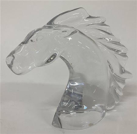 Daum Scultura in vetro massello trasparente incolore raffigurante testa di caval