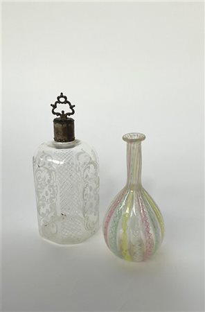 Manifattura di Murano, Lotto composto da una bottiglia con tappo in vetro trasp