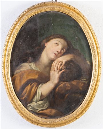 Maestro emiliano del XVII secolo. "Maddalena". Olio su tela. Cm 84x67....