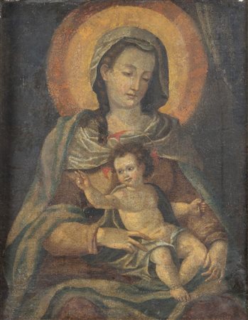 Maestro del XVII secolo. “Madonna con Bambino”. Olio su tela. Cm 75x58,5.