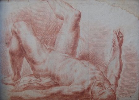 Maestro del XVIII secolo. "Caduta di San Paolo". Sanguigna su carta. Cm 29x38,5.