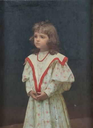 Maestro del XIX secolo. "Bambina con collana di corallo", 1899. Olio su tela....