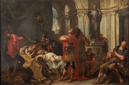 Maestro veneto del XVIII secolo. "Morte di Archimede". Olio su tela. Cm...