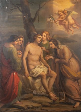 FAUSTO MUZZI (1801 - 1879) "San Sebastiano", 1850. Olio su tela. Cm...