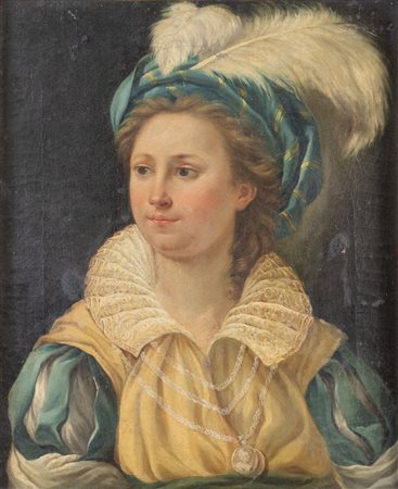 Maestro degli inizi del XVIII secolo. "Ritratto di dama". Olio su tela. Cm...