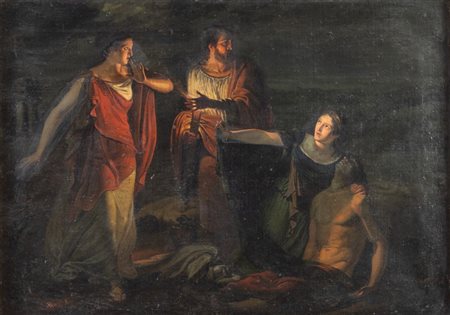 Maestro del XIX secolo. "Scena mitologica". Olio su tela. Cm 53x74,5.