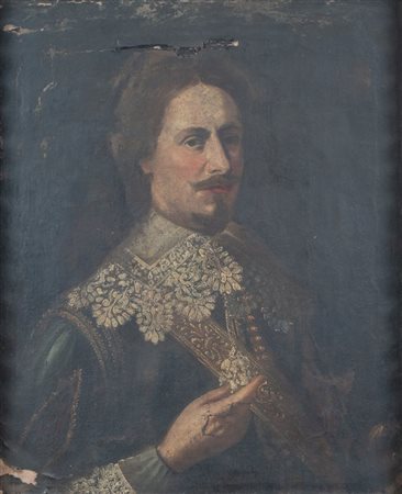 Maestro del XVII secolo. "Ritratto di gentiluomo". Olio su tela. Cm 100x83.