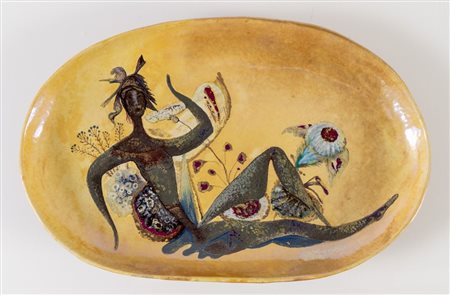 PIETRO MELANDRI (Faenza 1885 – 1976) "Senza titolo". Vassoio ovale in...