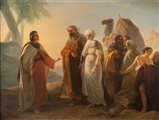 ENRICO SAVINI (Bologna 1832 - 1869) "Rebecca e Isacco". Olio su tela. Cm...
