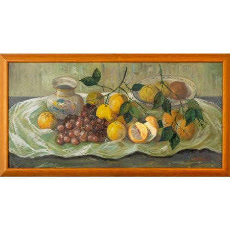 RENATO CRISCUOLO, Arance e uva nera, Olio su tela