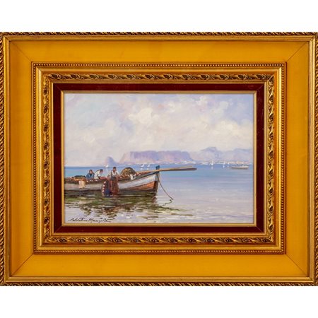 SALVATORE MANZELLA, Veduta di Aspra, Olio su tavoletta