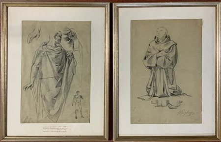 Lodovico Pogliaghi Lotto di due disegni di studio preparatorio per gli affreschi