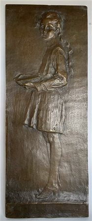 Giuseppe Siccardi "Studentessa" bassorilievo in bronzo (cm 28x11) Firmato in bas