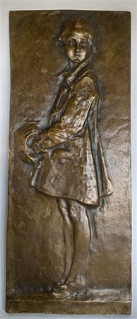 Giuseppe Siccardi "Ragazza con cestino" bassorilievo in bronzo (cm 27x11,5) Firm
