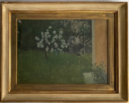 Renato Vernizzi "Giardino fiorito" 1960, olio su tela (cm 35x50) Firmato e datat