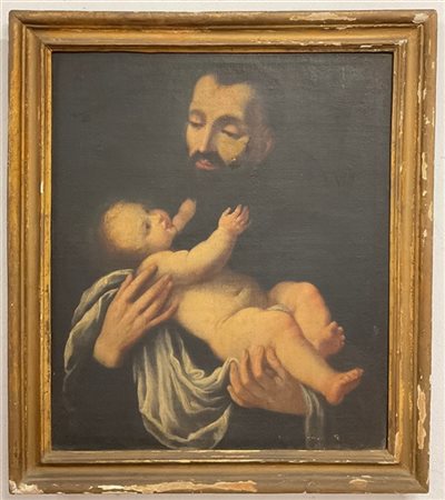 Scuola del XVIII secolo, San Giuseppe con il Bambino, olio su tela (cm 67x56) i