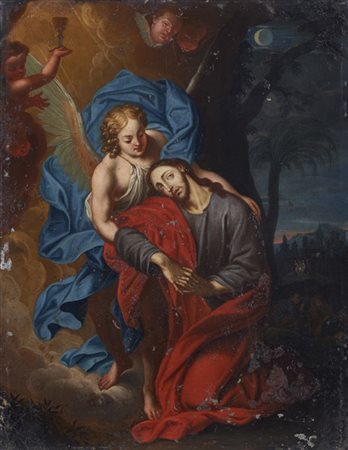 Ignoto, antico dipinto raffigurante Cristo sorretto da un angelo nell'orto del