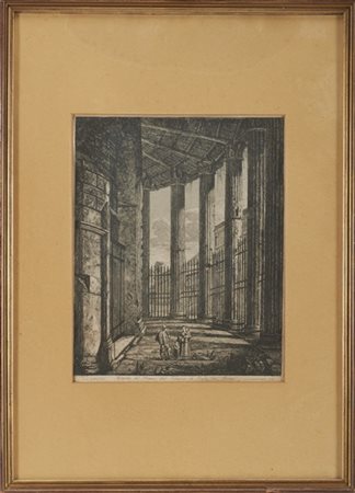 Luigi Rossini, Interno del Pronao del Tempio di Vesta, 1819, acquaforte (mm 463