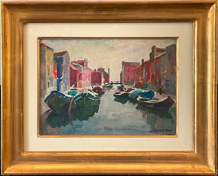 Silvio Consadori "Burano" olio su cartone (cm 25x35) Firmato in basso a destra.
