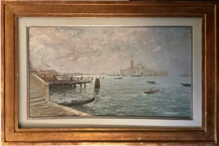 Attilio Melo "Bacino di S. Marco" olio su tela (cm 40x70) Firmato e titolato in