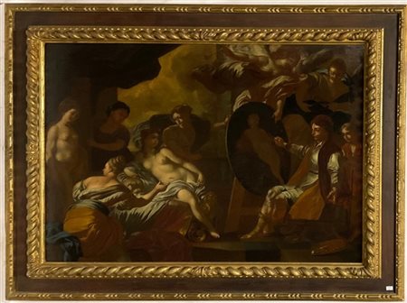 Scuola napoletana del XVIII secolo, L'atelier del pittore, olio su tela (cm 80,