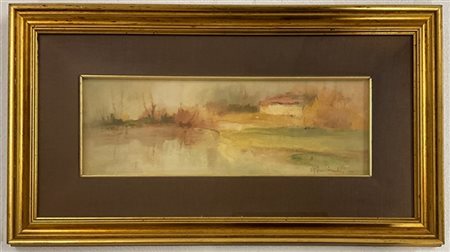 Cesare Mischiatti "Autunno" olio su compensato (cm 13x37) firmato e datato in ba