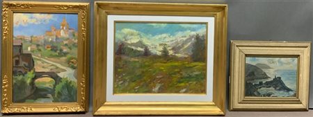 Lotto di tre dipinti ad olio di diversi autori, tecniche, soggetti e misure. Du