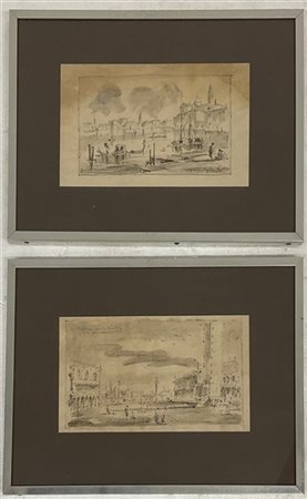 Giuseppe Latini Lotto composto da due disegni raffiguranti vedute di Venezia
mm