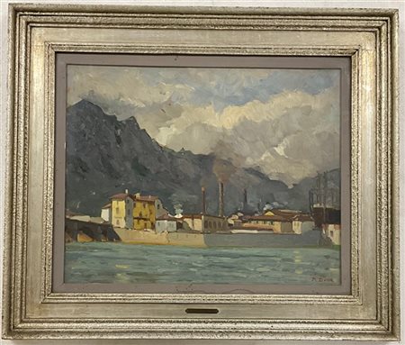Roberto Borsa "Lecco industrie" 1936, olio su compensato (cm 40x50) Firmato in b