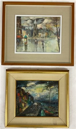 Lotto composto da due tecniche miste su tela raffiguranti due paesaggi di autor