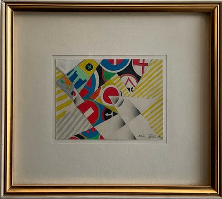 Ettore Falchi Firma indecifrata "Composizione" 1976, acquerello e matita su cart