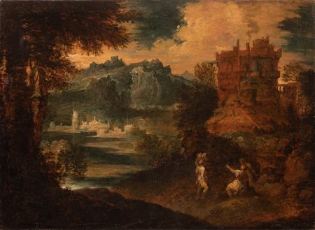 Pittore del Nord Europa attivo in Italia nella seconda metà del XVI secolo inizi del XVII secolo   Paesaggio con figure 
