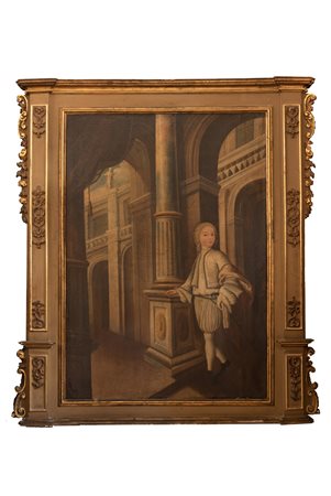 Pittore dalmata del XVIII secolo   Interno di palazzo con nobile fanciullo 