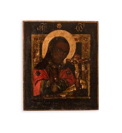    Icona della Madonna di Smolensk che prega innanzi al Crocifisso, Russia, XVII secolo 