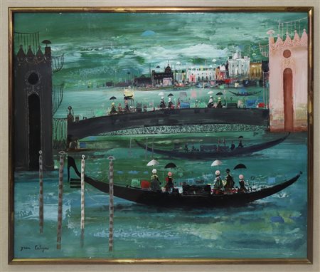 Jean Calogero (Catania 1922-Acicastello 2001)  - Paesaggio veneziano con gondole