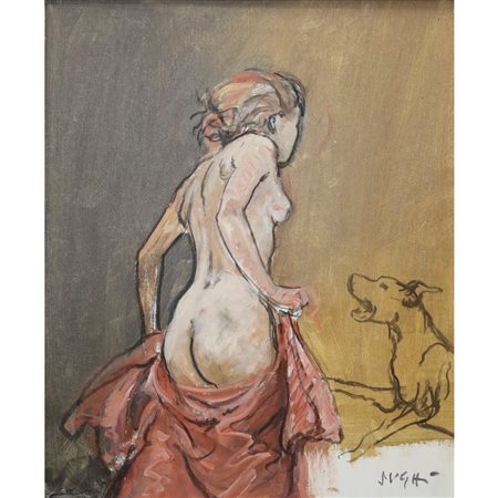 Alberto Sughi (Cesena 1928-Bologna 2012)  - Nudo di Donna con cane