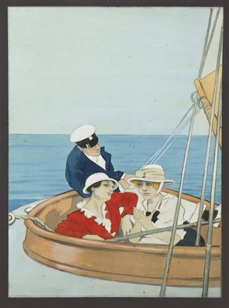 Attr. Marcello Dudovich (Trieste 1878-Milano 1962)  - Personaggi in barca