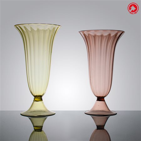 MURANO - coppia di vasi in vetro soffiato a tromba 