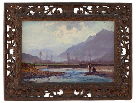 Leonardo Roda Racconigi (CN) 1868 - Torino 1933 Pescatori al fiume 