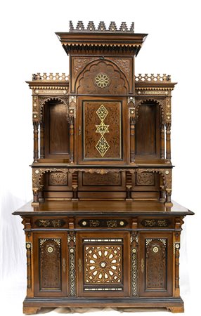 Credenza doppio corpo intarsiata in avorio e madreperla  - XIX secolo