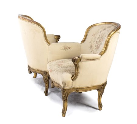 Divano francese tète-a-tète Napoleone III dorato - seconda metà XIX secolo