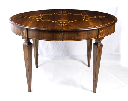 Tavolo italiano intarsiato in stile Luigi XVI - inizio XIX secolo  